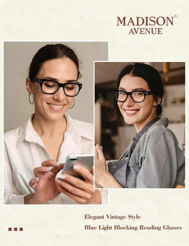 Miniatura 2 de Madison Avenue Lentes de lectura retro con bloqueo de luz azul para mujer, bisagra de resorte con funda, elegantes lentes para lectura de computadora