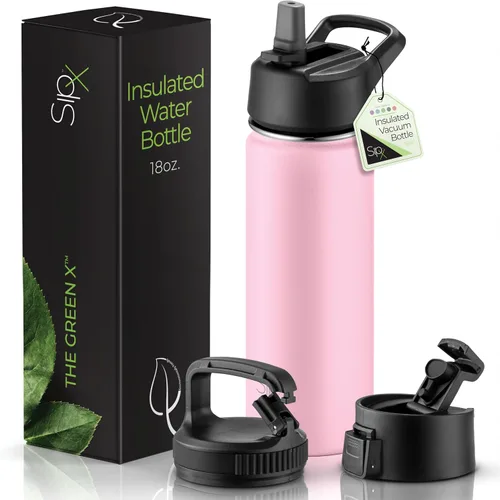 Miniatura 19 de SIPX™ Botella de Agua Aislada de 18 oz con 3 Tapas – Acero Inoxidable a Prueba de Fugas, Triple Aislamiento – Frío 24 Horas/Caliente 12 Horas