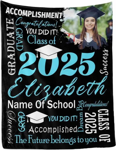 Miniatura 12 de MyPupSocks Manta personalizada de graduación 2025, clase de con nombre de la universidad, regalos personalizados, manta con texto para sobrina