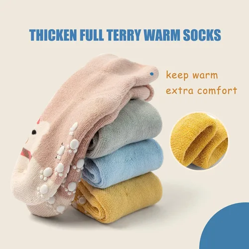 Miniatura 5 de Calcetines cálidos antideslizantes para bebés y niños, calcetines de invierno gruesos con agarres para bebés y niñas, calcetines antideslizantes