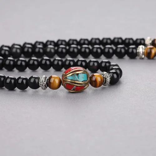 Miniatura 5 de COAI Pulsera de piedra obsidiana negra Collar Mala Beads 108, Piedra, Obsidiana