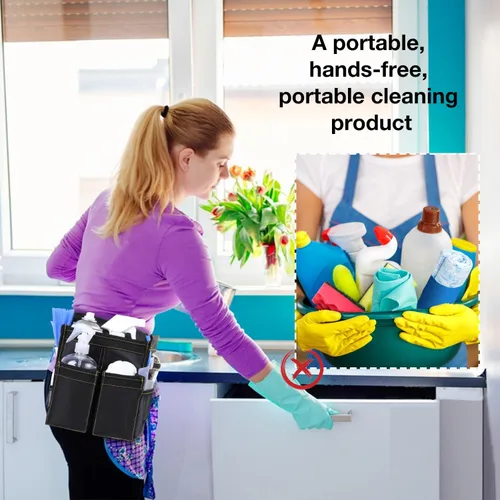 Miniatura 7 de Cinturón de herramientas de limpieza, cinturón de limpieza de velocidad, suministros de limpieza, cinturón de cintura ajustable, bolsa de limpieza