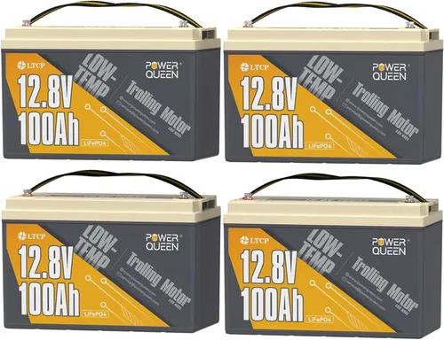 Miniatura 24 de Power Queen Paquete de 2 baterías LiFePO4 de 12 V 100 Ah, BMS integrado de 100 A, batería de litio de 2560 Wh, hasta 15000 ciclos, soporte