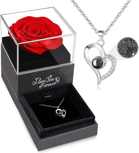 WILDLOVE Preserved Real Rose with Necklace, Mothers Day, Birthday Gifts for Women Mom Wife, Anniversary Romantic Gift for Her Girlfriend