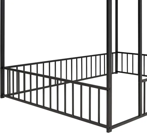 Miniatura 8 de Cama de metal de tamaño matrimonial con valla para niños, adolescentes, niñas, niños, cama de piso de casa, camas Montessori, se puede decorar marco