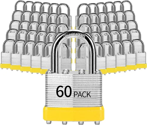 Miniatura 12 de Candados con llave similar, paquete de 6, cerradura con llave de acero laminado (1-9/16 pulgadas, 1.575 in), candados con la misma llave, grillete