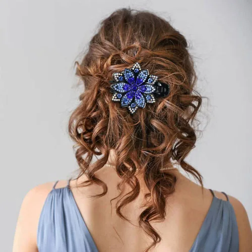 Miniatura 4 de inSowni Juego de 4 Pinzas para el pelo de lujo con brillos de fantasía, cristales brillantes, decorativas, de plástico, con flores, clips de garra