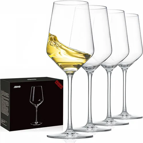JBHO Juego de 4 copas de vino sin plomo de 17 onzas, sopladas a mano, duraderas copas de vino de cristal para uso diario y alojamiento de invitados,