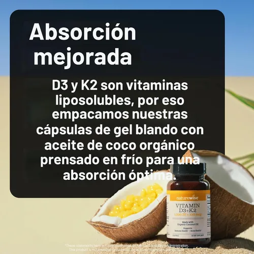 Miniatura 10 de NatureWise Vitamina D3 1000UI + K2 (MK7) 100mcg con aceite de coco orgánico extra virgen - Apoya la absorción de calcio, la salud ósea e inmune
