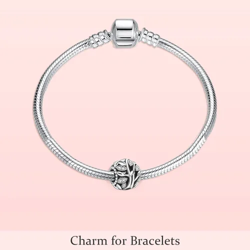 Miniatura 3 de EZ Tuxedo Abalorios de árbol genealógico calado de plata de ley 925 para pulseras, Metal, Circonita Cúbica