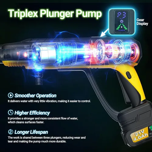 Miniatura 3 de Lavadora a presión inalámbrica de 1200 PSI, 2 baterías de 4.0 Ah con bomba de émbolo triple y ajustes de presión, motor sin escobillas de 500 W