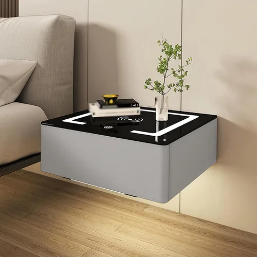 Miniatura 4 de Moderna mesita de noche flotante con cajón, mesita de noche montada en la pared, mesita de noche inteligente, mesita de noche LED inteligente con 1