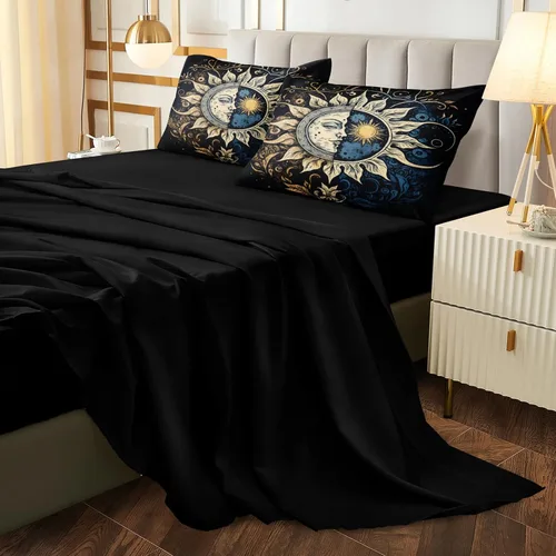 Miniatura 8 de Juego de edredón de sol y luna negro, juego de ropa de cama boho, ropa de cama de galaxia celestial y espacio estrellado, edredón mandala exótico