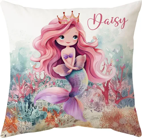 Miniatura 10 de Hyturtle Bonita almohada de sirena personalizada (inserto incluido) – Regalos para niñas, mujeres, niños – Regalos de cumpleaños para amantes