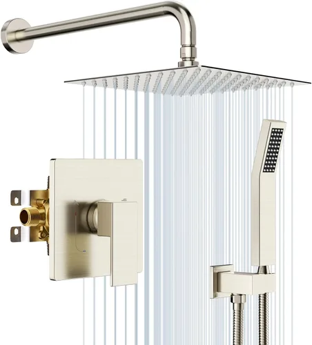Miniatura 14 de Juegos de sistema de grifería de ducha negros: EMBATHER Juego combinado de ducha con cabezal de lluvia superior de 10 pulgadas con ducha de mano