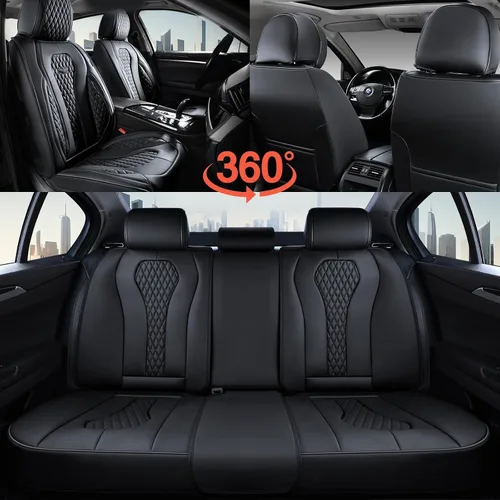 Miniatura 9 de Coverado - Fundas para asientos de auto, juego completo, funda negra impermeable, incluye fundas para asientos delanteros y traseros, cojín de Negro