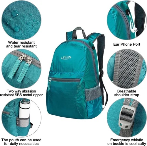 Miniatura 5 de G4Free Ultra Ligero plegable Mochila Senderismo bolsa de diario, práctico plegable camping al aire libre mochila verde azulado (A-teal)