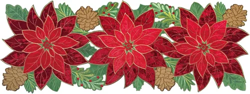 KEVA Camino de Mesa Navideño de Navidad, Camino de Mesa de Terciopelo Bordado con Calados de Flor de Pascua Roja, Decoraciones Navideñas para el