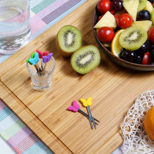 Miniatura 3 de Tenedores de cóctel, 6 tenedores de aperitivos, mariposas, tenedores pequeños de acero inoxidable y silicona para frutas, queso, aperitivos