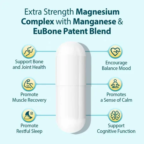 Miniatura 3 de Óxido de magnesio y glicinato extra fuerte 420 mg, suplemento de magnesio de alta absorción con EuBone y manganeso, apoya la salud muscular