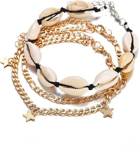 Miniatura 8 de 23 unids conjunto simple Puka Shell pulsera de tobillo Shell estrella de mar onda tobillo pulsera forma corazón Chian tobillo pulsera moda 8
