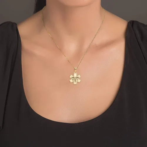 Miniatura 3 de Colgante de oro certificado de 14 quilates personalizado Caduceus MD Charm médico con tu nombre, Oro amarillo