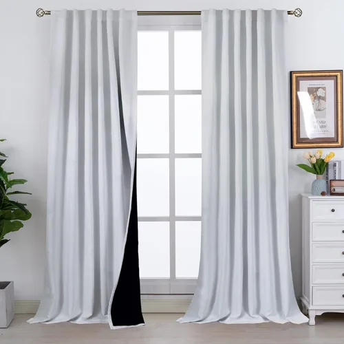 Miniatura 178 de BGment Cortinas 100% opacas beige de 63 pulgadas de largo con forro aislante térmico, bolsillo para varilla y lengüeta trasera de doble capa
