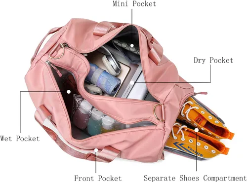 Miniatura 5 de Bolsa de lona para gimnasio para hombres y mujeres, bolsa de viaje de entrenamiento con compartimento para zapatos y bolsillo separado para seco