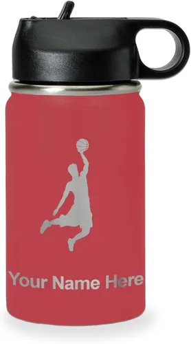 Miniatura 29 de LaserGram Botella de agua personalizada, hombre haciendo slam dunk de baloncesto, de acero inoxidable, de doble pared con aislamiento al vacío
