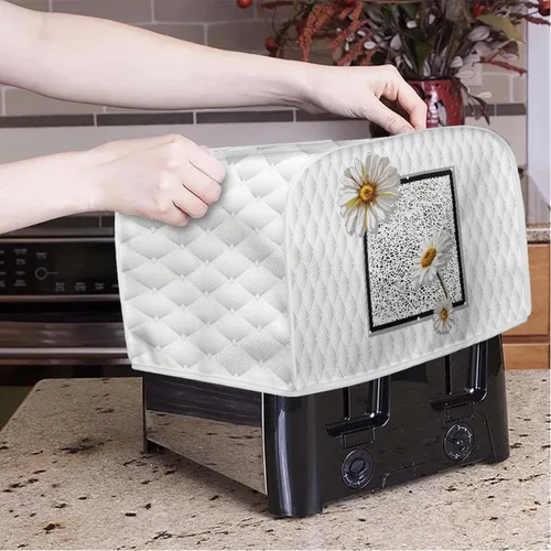 Miniatura 3 de Daisy Print 2 Slice Tostador Cover White Anti-Sputtering Pan Tostador Cover Cover Cover Dust Cover Pequeño Protector Lavable Electrodomésticos