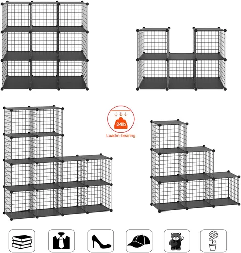 Miniatura 4 de HUBSON Organizador de Almacenamiento de Cubos de Alambre, para Libros/Juguetes/Manualidades/Plantas en Macetas y Organizadores de Armario para Negro