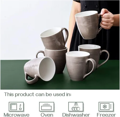 Miniatura 4 de DOWAN Tazas de Café, Juego de 6 Tazas de Café de 17 Oz, Tazas de Té Onduladas (Marrón)