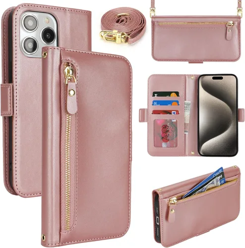 Miniatura 35 de Lipvina Funda tipo cartera para iPhone 12 Pro Max / 13 Pro Max para mujeres, bolsillo con cremallera, funda de teléfono de cuero PU con soporte