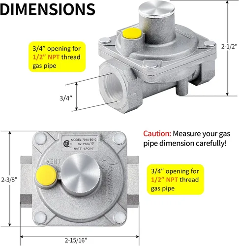 Miniatura 2 de BurnTouch - Regulador de gas 7010-5010 1/2 PSIG 1/2 pulgada NPT gas natural y propano líquido NAT 5 pulgadas - GLP 10 pulgadas WC, para cocinas