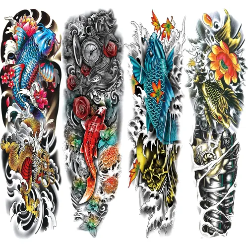 Miniatura 14 de Manga de Tatuaje Temporal de León y Leopardo para Hombres y Mujeres, Manga Completa Grande de Bosque Negro Lobo Tribal, Tatuajes Falsos de Duración