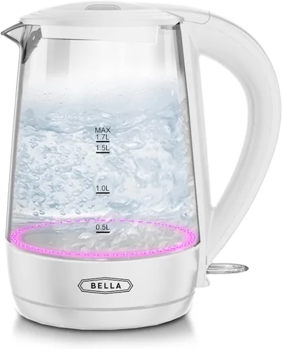 Miniatura 11 de bella Hervidor eléctrico de vidrio de 1.7 litros, hierve rápidamente 7 tazas de agua en 6-7 minutos, las luces LED azules suaves se iluminan Negro