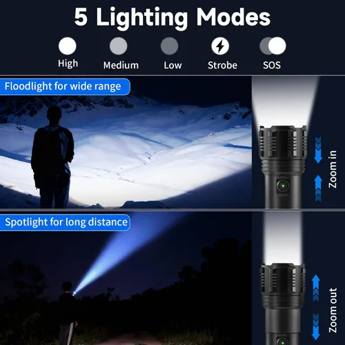 Miniatura 4 de Linternas recargables de alto lúmenes con asa, linterna súper brillante recargable, linternas de alta potencia con pantalla digital, linterna LED
