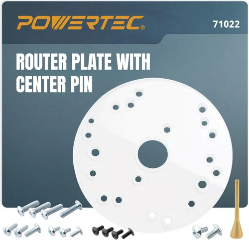 POWERTEC Placa Base de Router de Acrílico Transparente de 6-1/2" con Pin de Centrado y Tornillos de Montaje | Sub-Base Pretaladrada para Bosch,