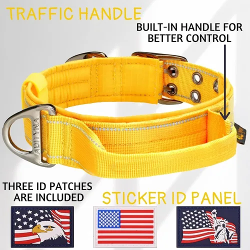 Miniatura 3 de ADITYNA Collar para Perros de Servicio Pesado para Perros Grandes - Collar Amarillo Reflectante con Asa para Entrenamiento y Caminata - Ancho