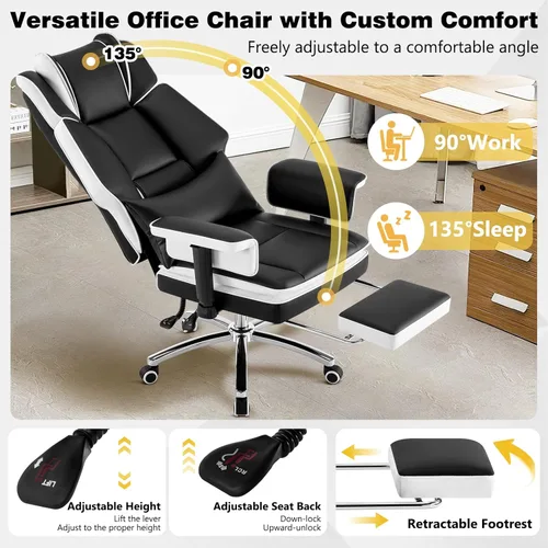 Miniatura 4 de Silla de oficina resistente con reposapiés de respaldo alto, silla de oficina de piel sintética con soporte lumbar ajustable, silla de escritorio