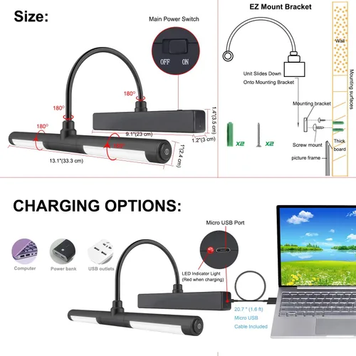 Miniatura 34 de LUXSWAY - Iluminación LED inalámbrica para marcos de fotos, iluminación recargable para exhibición de arte, clip para cuadros, luces para sobre