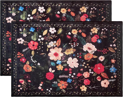 Miniatura 12 de 2 piezas de alfombrilla lavable para interiores de 24" x 36", antideslizante, alfombra de suelo retro, alfombra absorbente para entrada, alfombra