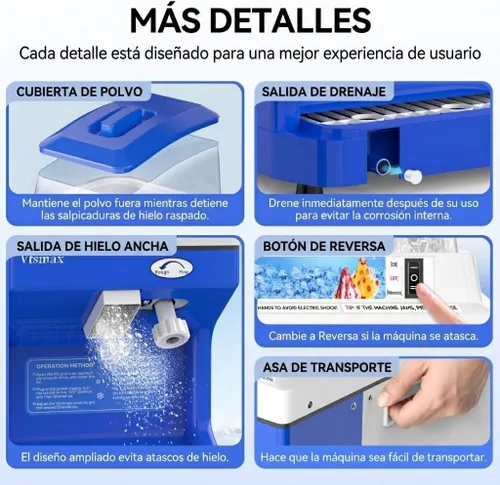 Miniatura 5 de Máquina de afeitar de hielo eléctrica, máquina de hielo afeitado de 300 W, máquina de hacer cono de nieve ajustable de grosor 661 libras/hora