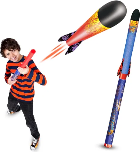 Miniatura 11 de Geospace Juego de cohetes de bomba de mano de tamaño mediano, lanzador individual de 30 pulgadas de largo y cohetes para juego seguro en exteriores