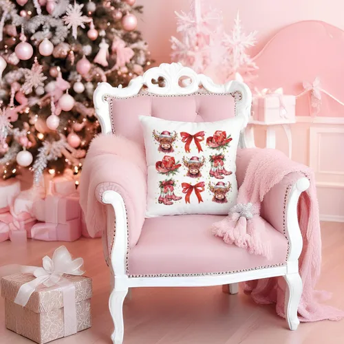 Miniatura 2 de Fundas de almohada decorativas de Navidad western 18x18 de doble cara, lazo rojo coqueta vaca botas de vaquero fundas de almohada decorativas
