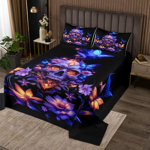 Miniatura 9 de Erosebridal Juego de colcha bohemia de mariposa y polilla de la muerte, colcha de luna estrellada de noche estrellada, juego de ropa de cama