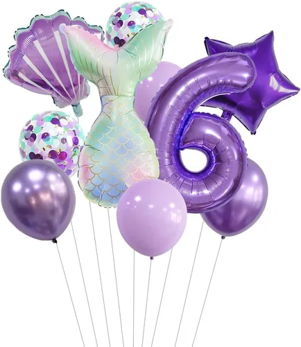 Miniatura 19 de 7 globos de sirena con números para fiesta de cumpleaños de 1, 2, 3, suministros de decoración de cola de sirena para niñas (número 0)