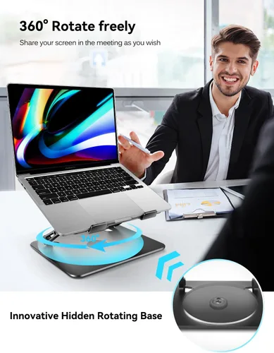 Miniatura 2 de ivoler Soporte Ajustable para Laptop con Base Giratoria de 360°, Soporte Ergonómico para Laptop para Escritorio, Elevador de Laptop Plegable