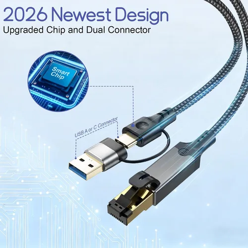 Miniatura 6 de Herfair Cable Ethernet a USB C Gigabit LAN Cable de Internet 1000Mbps Cable adaptador RJ45 a USB de alta velocidad para laptop, tableta, PC