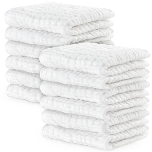 Comfy Cubs - Toallitas de muselina para bebé, paquete de 10 paños suaves de algodón de 6 capas, para piel sensible, 10 x 10 pulgadas, tamaño grande,